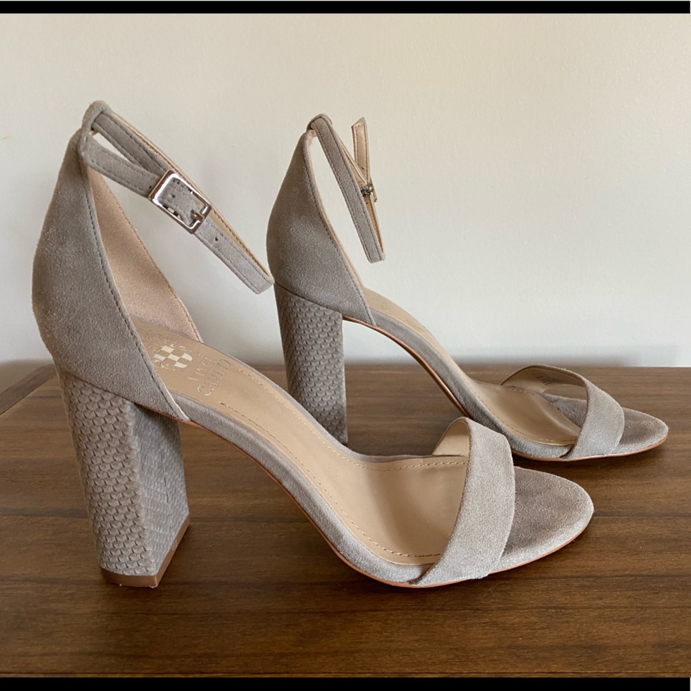 Vince Camuto gray suede heels, women’s size 8